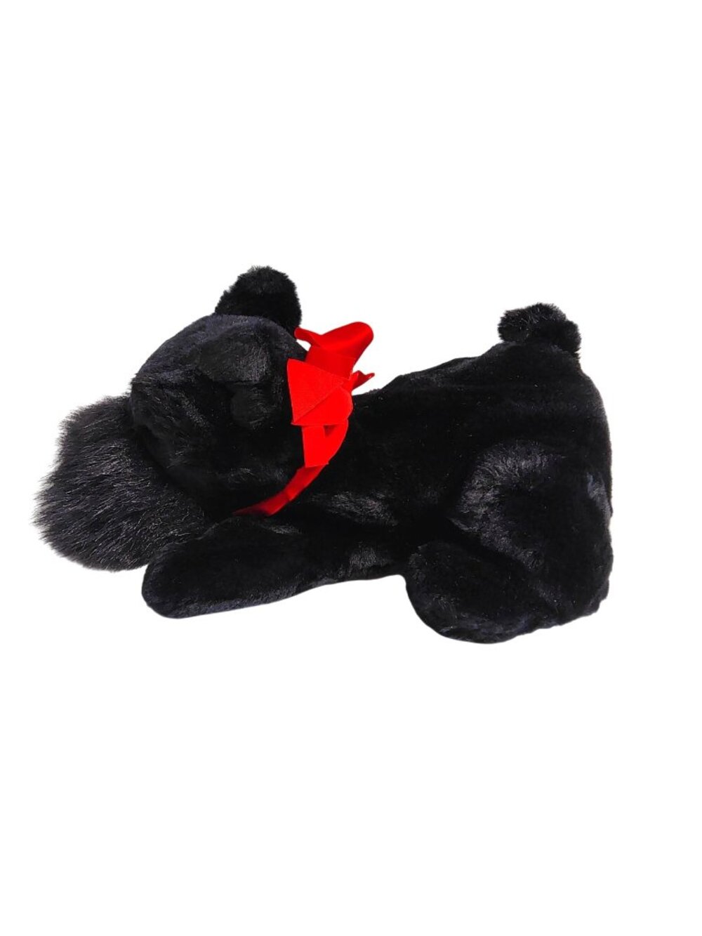Vintage Dakin Black Scottie Schnauzer Plush Dog Puppy Hand Puppet 1984, Red Bow